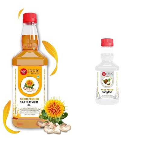IndicWisdom Wood Pressed Oils (Safflower Oil 1 Liter | Coconut Oil 200 ...
