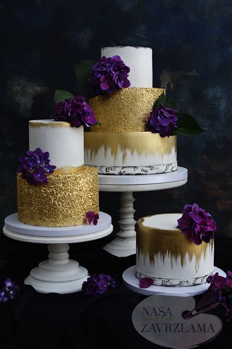Gold and Purple Wedding Cake