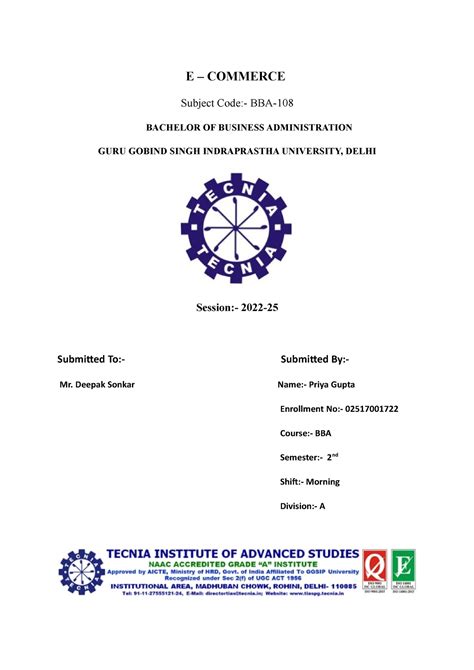 Cover page - sdgfhnnnnnnnn - E – COMMERCE Subject Code:- BBA- BACHELOR ...