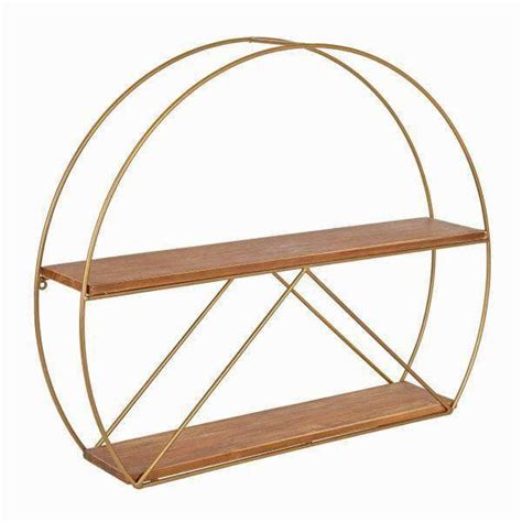 Semi-Ring Dual Panel Golden Metal Wall Shelf