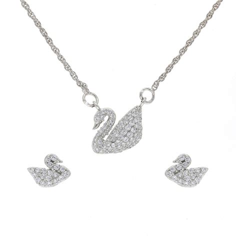 Shop Lil Swan Pendant Set Online | 92.5 Silver Swarovski Minimal ...