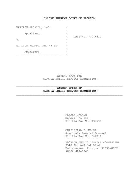 Fillable Online Answer Brief of the Florida Public Service Commission ...