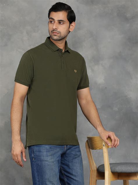 JadeBlue Olive Green 100% Cotton Solid Polo T-Shirt with Half Sleeve ...