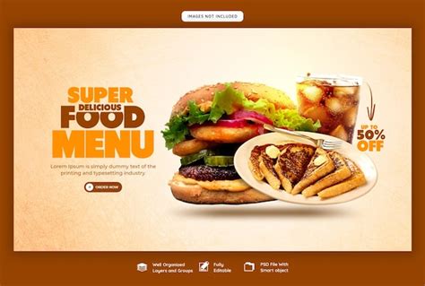Food menu and restaurant web banner template | Free PSD