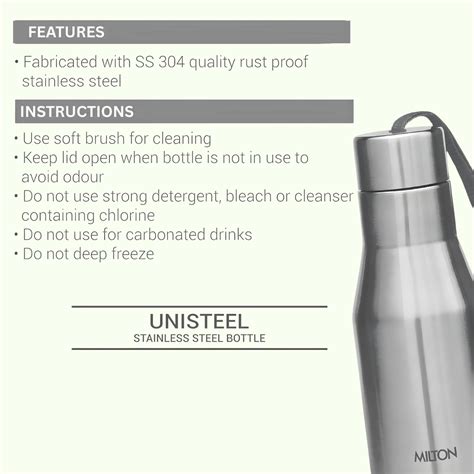 MILTON Super 1000 Single Wall Stainless Steel Bottle, Set of 3, 1000 m ...