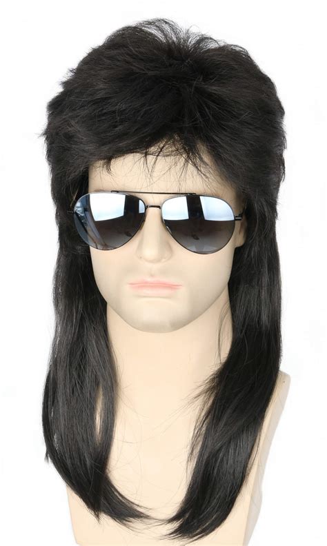 Topcosplay Mens Wigs Black Long 80s Mullet Wig Halloween Costume ...