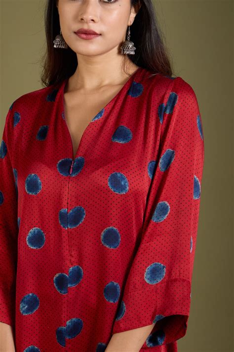 Crimson Constellations Modal Silk Front Zipper Dress - maati crafts