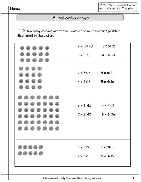 Multiplication Using Arrays Worksheets