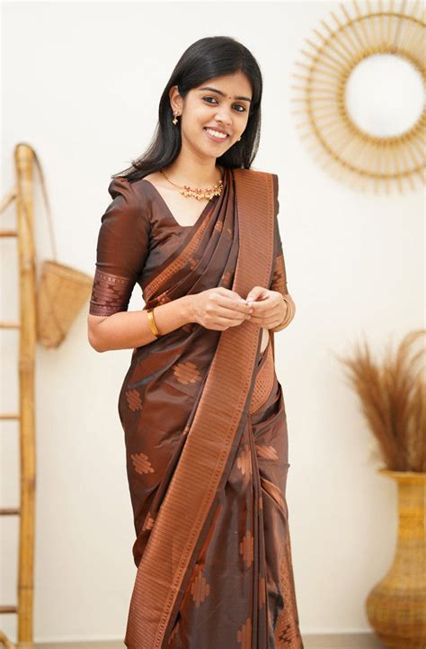 Gleaming Brown Soft Silk Saree With Flaunt Blouse Piece - Cl