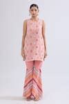 Buy Pink Georgette Mirrors, Embroidery Round Neck Mughal Floral Kurta ...