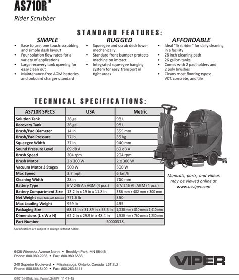 Viper as710r floor scrubber brochure and specifications
