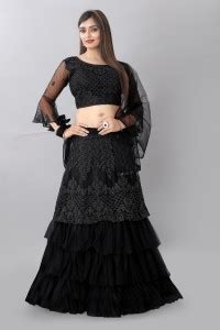 LOGO OF ALPHABET A Embroidered Semi Stitched Lehenga & Crop Top - Buy ...