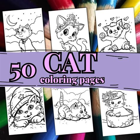 50 CAT Color Pages. Cat Book Photo Kid. Coloring Pages for Adults. Pdf ...