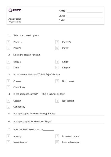50+ Apostrophes worksheets for Kindergarten on Quizizz | Free & Printable