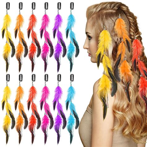 Amazon.com: Geyoga 12 Pcs Clip in Hair Feathers Extensions for Women ...