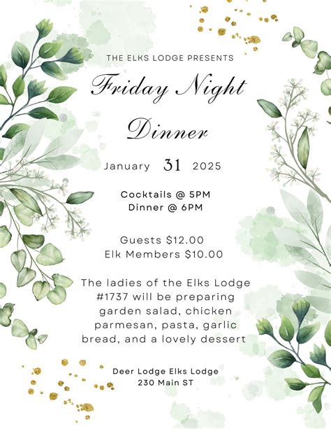 Friday Night Dinner @ The Elks Lodge, 230 Main St, Deer Lodge, MT ...