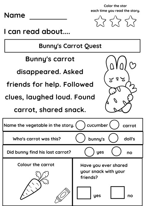 Printable Reading Worksheets Kindergarten - Reading Comprehension ...