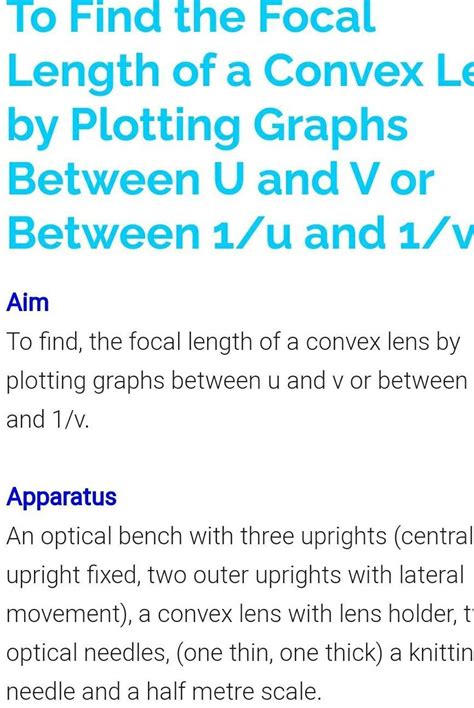 to find the focal length of a convex lens by plotting graph between u ...