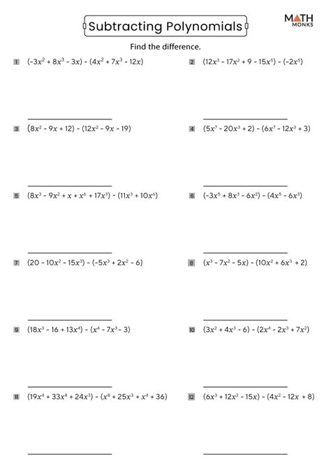 Image result for Subtracting Polynomials Worksheet