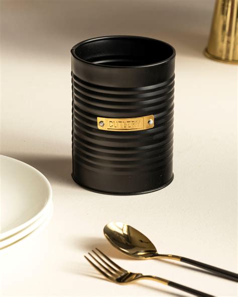 Metal Cutlery Holder- Cutlery Stand with Golden Badge – Kalakari Kake