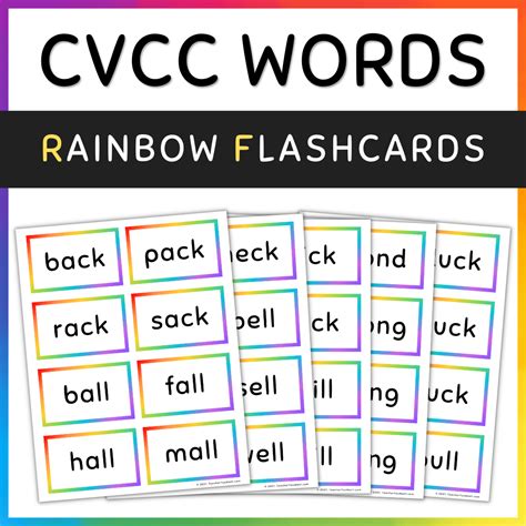 CVCC Words Rainbow Flash Cards, Short Vowels (A E I O U) | Made By Teachers
