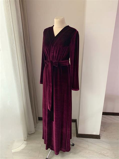 Velvet Long Robe Burgundy Robe Long Bridal Robe Velour Long | Etsy