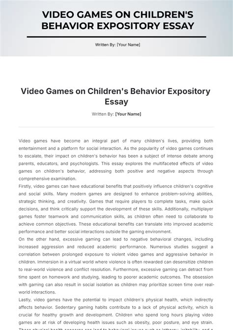 Free Video Games on Children%27s Behavior Expository Essay Template to ...