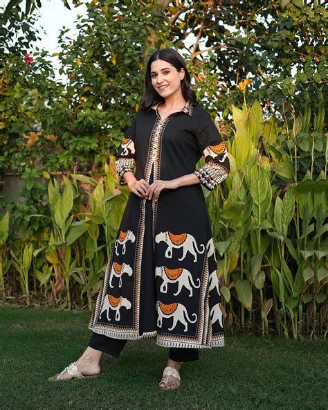Cotton Figure Print Motif Kurti set – Ella