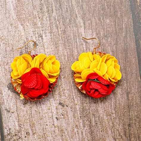 Buy Honbon Flower Jewellry Set Mehandi/Haldi/dance Yellow Red Floral ...