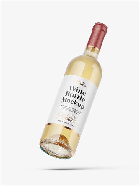 Flying white wine bottle mockup - Mockups Design