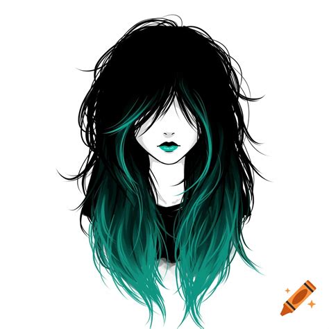 Girl with black shag haircut and turquoise underlights on Craiyon