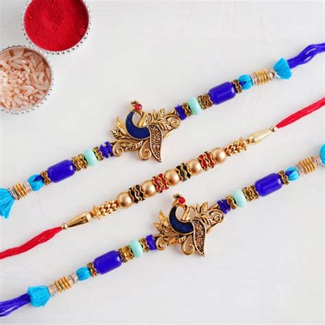 Send Beaded Rakhi and Two Peacock Rakhi Online - RKH21-98731 | Giftalove