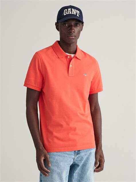 Shop Gant Men Coral Solid Polo Collar Short Sleeves T-shirt Online ...