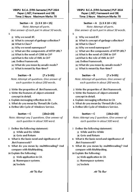 C# PUT - do as needful - VBSPU B.C. (Fifth Semester) PUT 2024 Paper ...