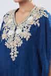 Buy Blue Cotton Fabric Flowers V-neck Resham Embroidered Kaftan Set For ...