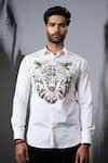 Buy White Stretchable Cotton Embroidery Cutdana 3d Tiger Face Shirt For ...
