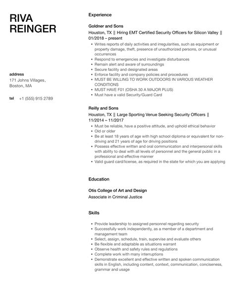 Security Officers Resume Samples | Velvet Jobs