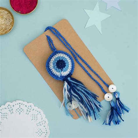 Buy Handmade Crochet Evil Eye Kids Lumba Rakhi With Roli Chawal Online ...