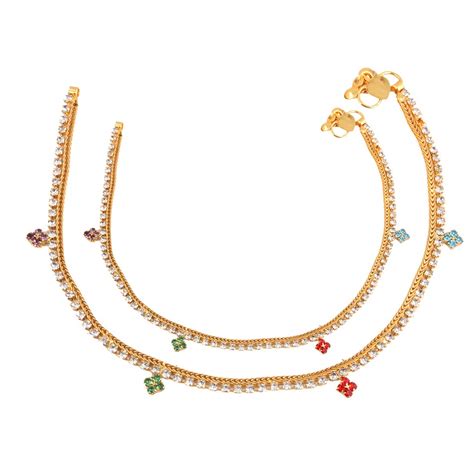 Buy Smart Retail Gold Plated CZ White & Colourful Diamond Studded Payal ...