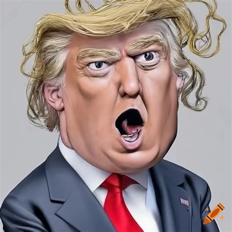 Cartoon caricature of Donald Trump with spaghetti hair on Craiyon