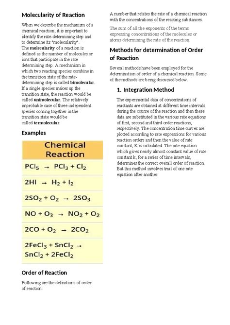 Molecularity of Reaction - The molecularity of a reaction is defined as the number of molecules ...