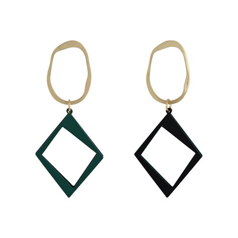 Buy Black Green Dual Tone Diamond Drop Earrings