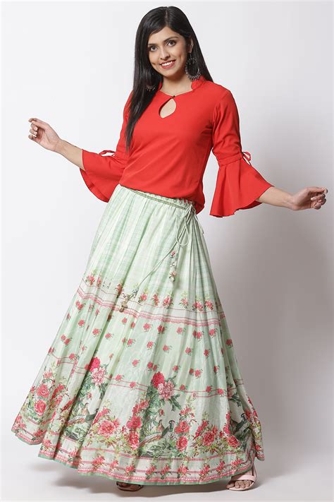 Green Art Silk Skirts