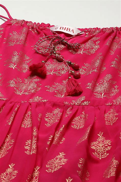 Fuchsia Polyester Tiered Dress at Biba India