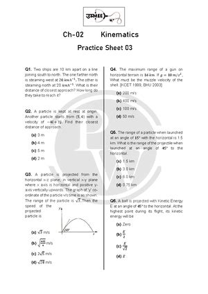 Kinematics Practice sheet 02 - Ch-02 Kinematics Practice Sheet 02 Q1 ...