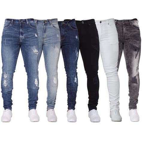 New ENZO Mens Skinny Super Stretch Fit Ripped Denim Jeans All Waist ...