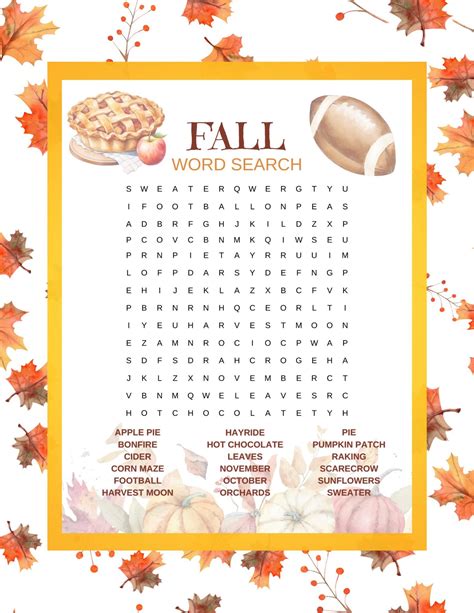 Fall Word Search | Autumn Word Search | Fall Printable Game | Fall ...