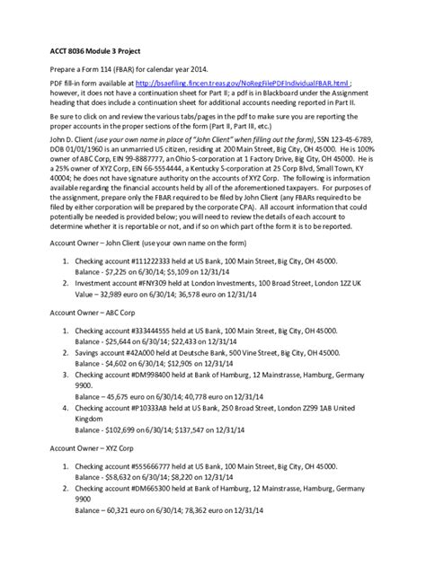 Fillable Online ACCT 8036 Module 3 Project Prepare a Form 114 (FBAR ...