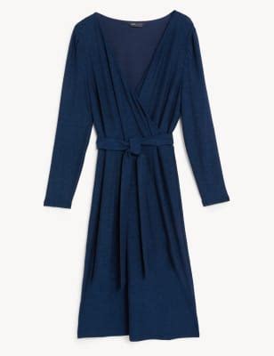 V-Neck Midi Wrap Dress