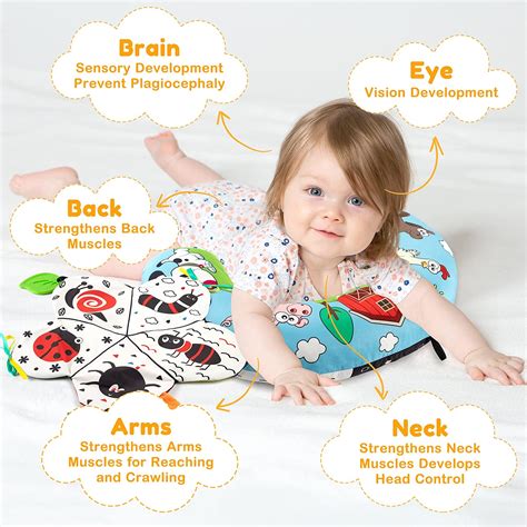 SYNARRY Tummy Time Pillow with Crinkle Mat & Teethers, High Contrast ...